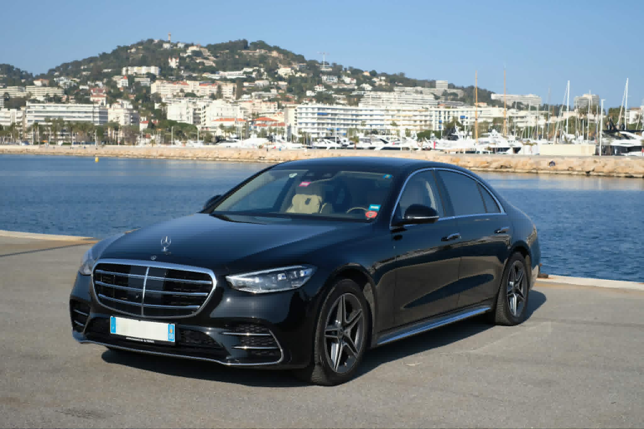 Golden Riviera Limo Mercedes chauffeur vehicle on the French Riviera